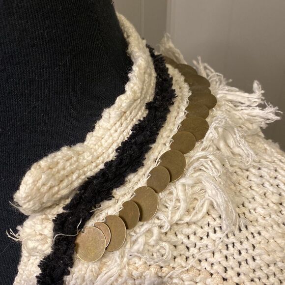 Anthropologie Extra Small/Small Margot Fringed Poncho Sweater Metal - Picture 4 of 12